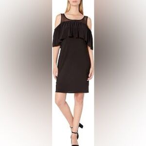 Poof! Black Sleeveless Dress Polka Dot Ruffle Overlay Size M
